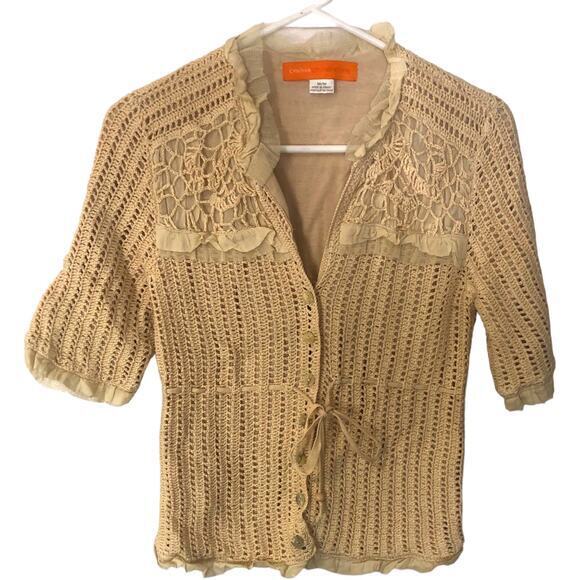 Cynthia Cynthia Steffe Lined‎ Crochet Beige Button Front Sweater Cardigan Medium - Picture 1 of 5